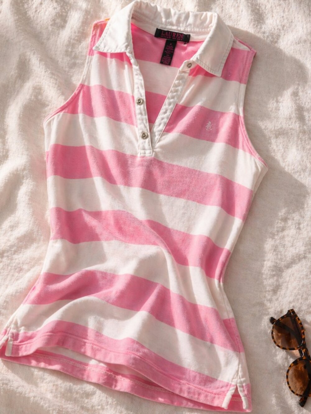 Ralph Lauren Pink White Coastal Halter Polo Tank | Preppy Tennis Golfcore Y2K